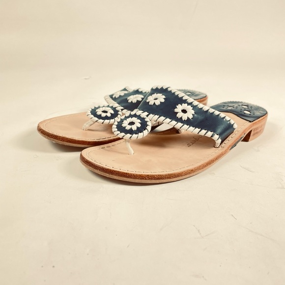 Jack Rogers Womens Navajo Blue With White Stitching Thong Sandals Size 9.5 M. - Picture 2 of 9
